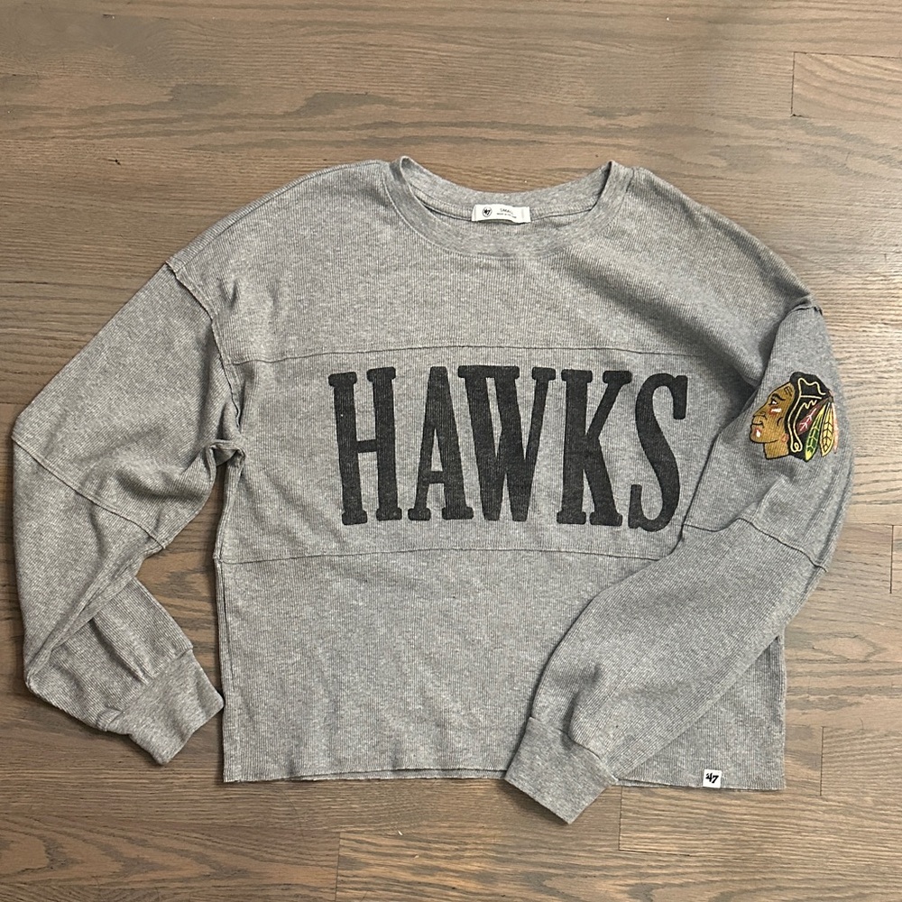 47 Brand Gray Ribbed long sleeve Blackhawks shirt